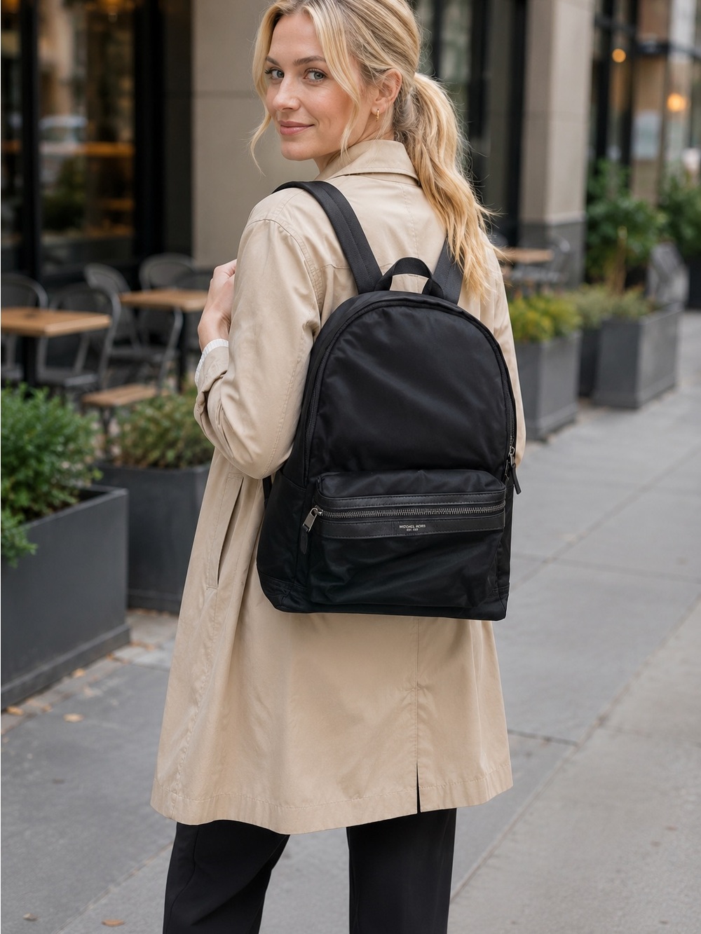 Michael Kors Black Nylon Leather Trim Backpack